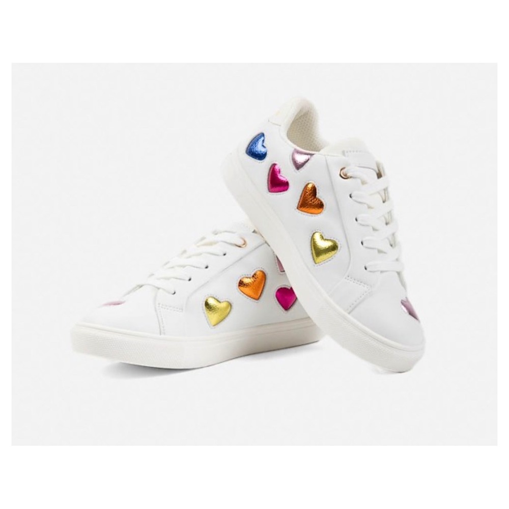 Kurt Geiger London Kids White Rainbow Metallic Heart‎ Sneakers Size 13 Low Top